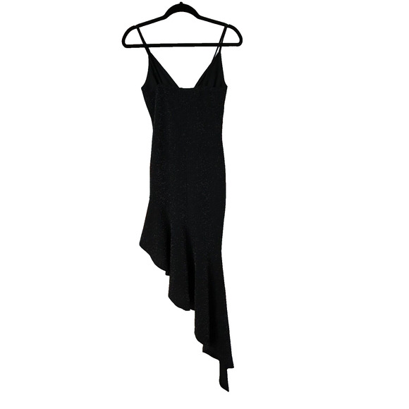 Privy Dress Womens Small Black Asymmetrical Sleeveless V Neck Glittery Ruffled - Picture 8 of 13